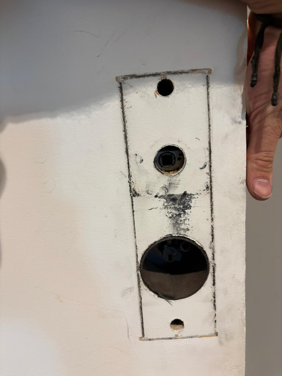 Lockwood lock retrofit prepared on a Balmoral door